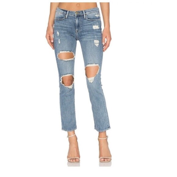 FRAME Denim - Frame Le High Straight Jeans Women Size 27 Distressed Blue